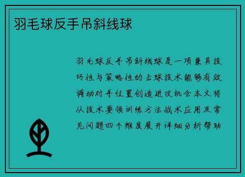 羽毛球反手吊斜线球